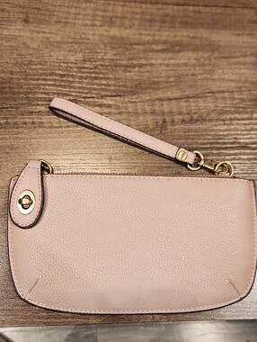 EUC Joy Susan Classic Wristlet Clutch in Light Pink Vegan Leather